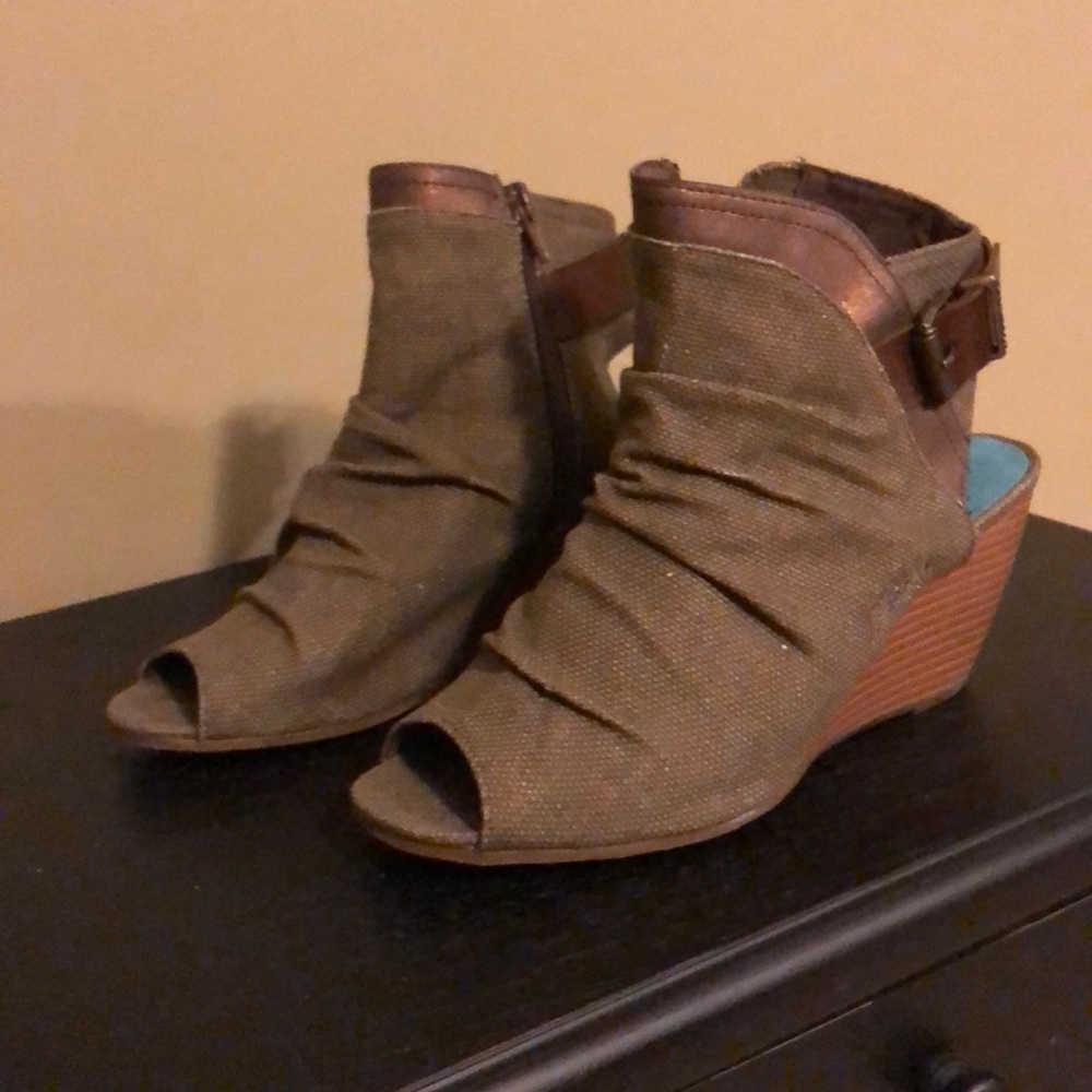 Olive colored booties size 7.